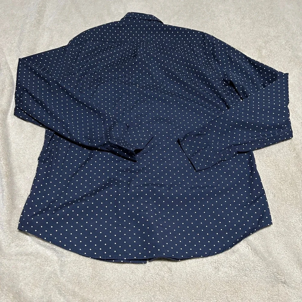 J. Crew Button Down Shirt Mens M Navy Blue Polka Dot Secret Wash AA2622